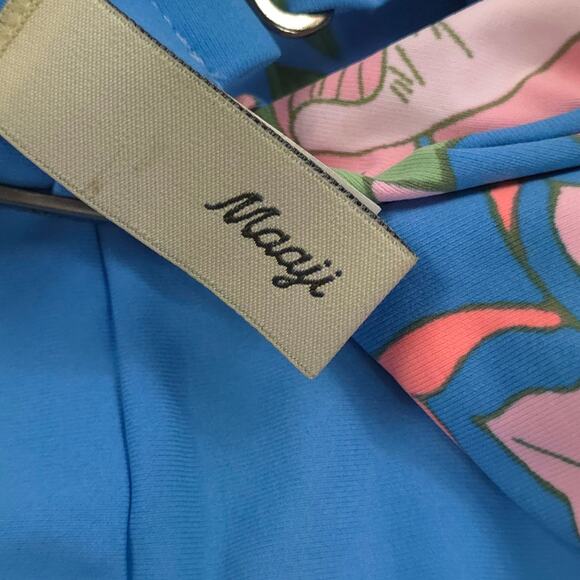 Maaji One Piece Swimsuit Maya Blue Tiki Plunge Reversible Floral Racerback - Picture 10 of 14